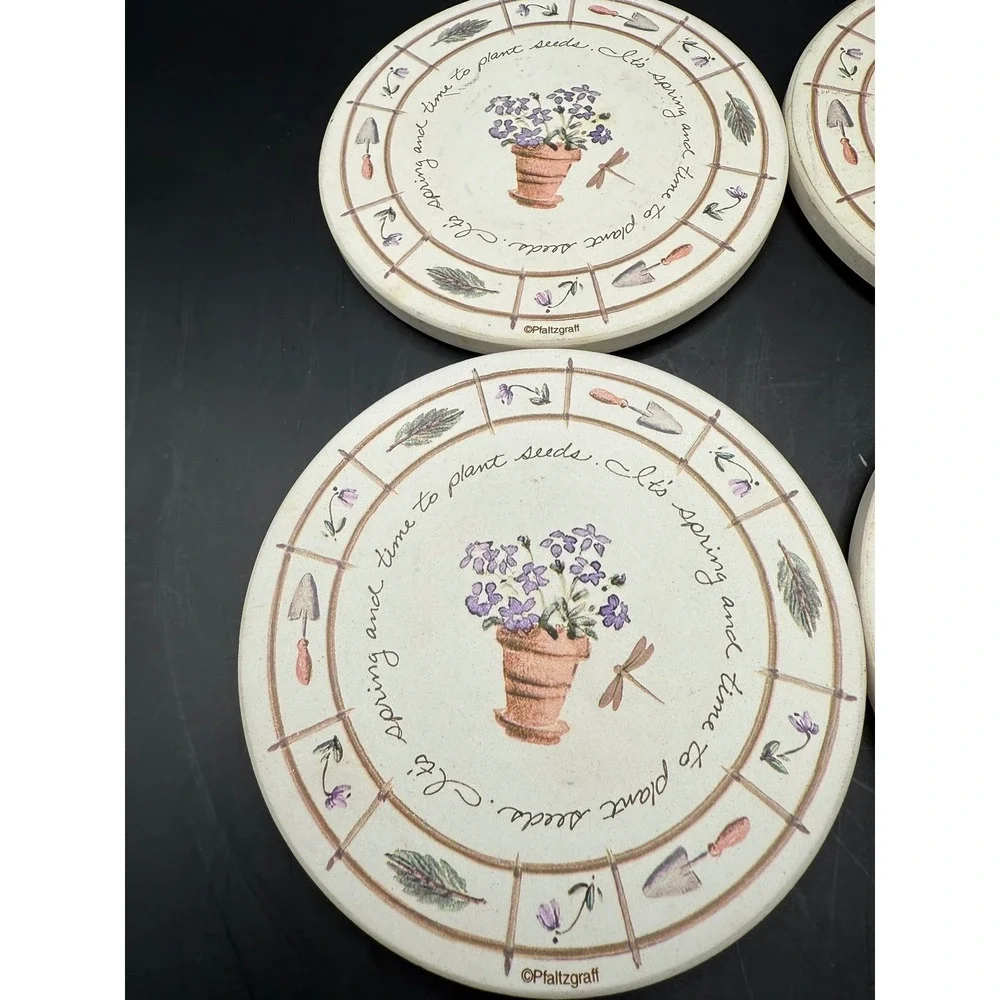Pfaltzgraff Coasters Set‎ of 4 Cork Backed Spring Garden Floral Drink Coasters